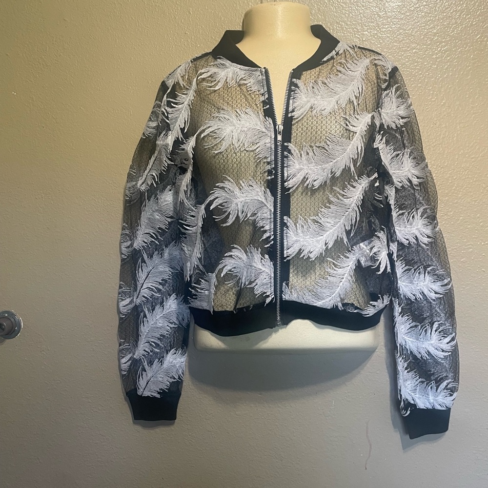 Young & Reckless Black New and White Bomber Jacket with Palm Tree Print